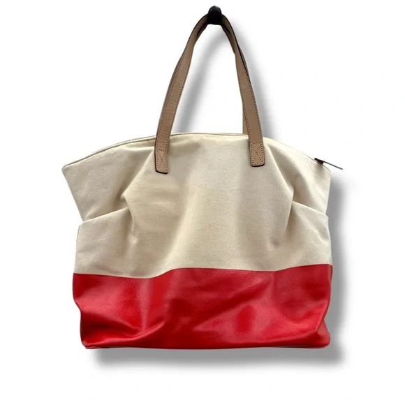 Kate Spade Eat Cake For Breakfast Canvas Tote Bag Red White Leather Trim - Picture 2 of 15